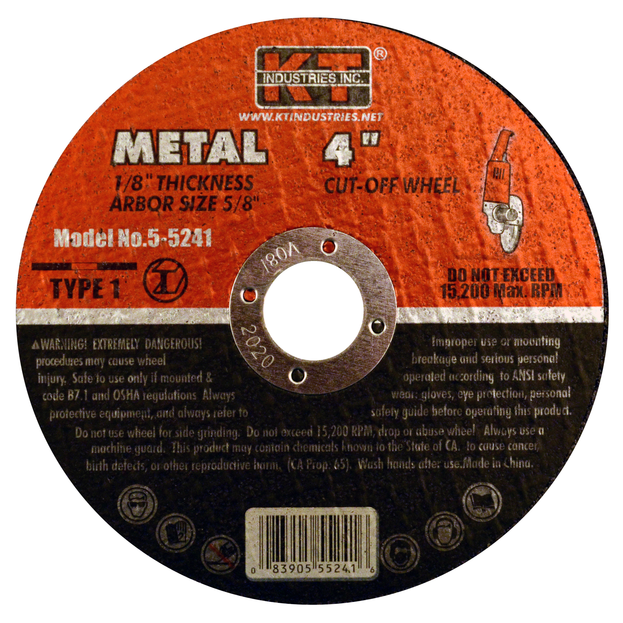 K-T Industries Cutting Wheel — 4in. x 1/8in. x 5/8in., Reinforced, Pack of 10, Model# 5-5241